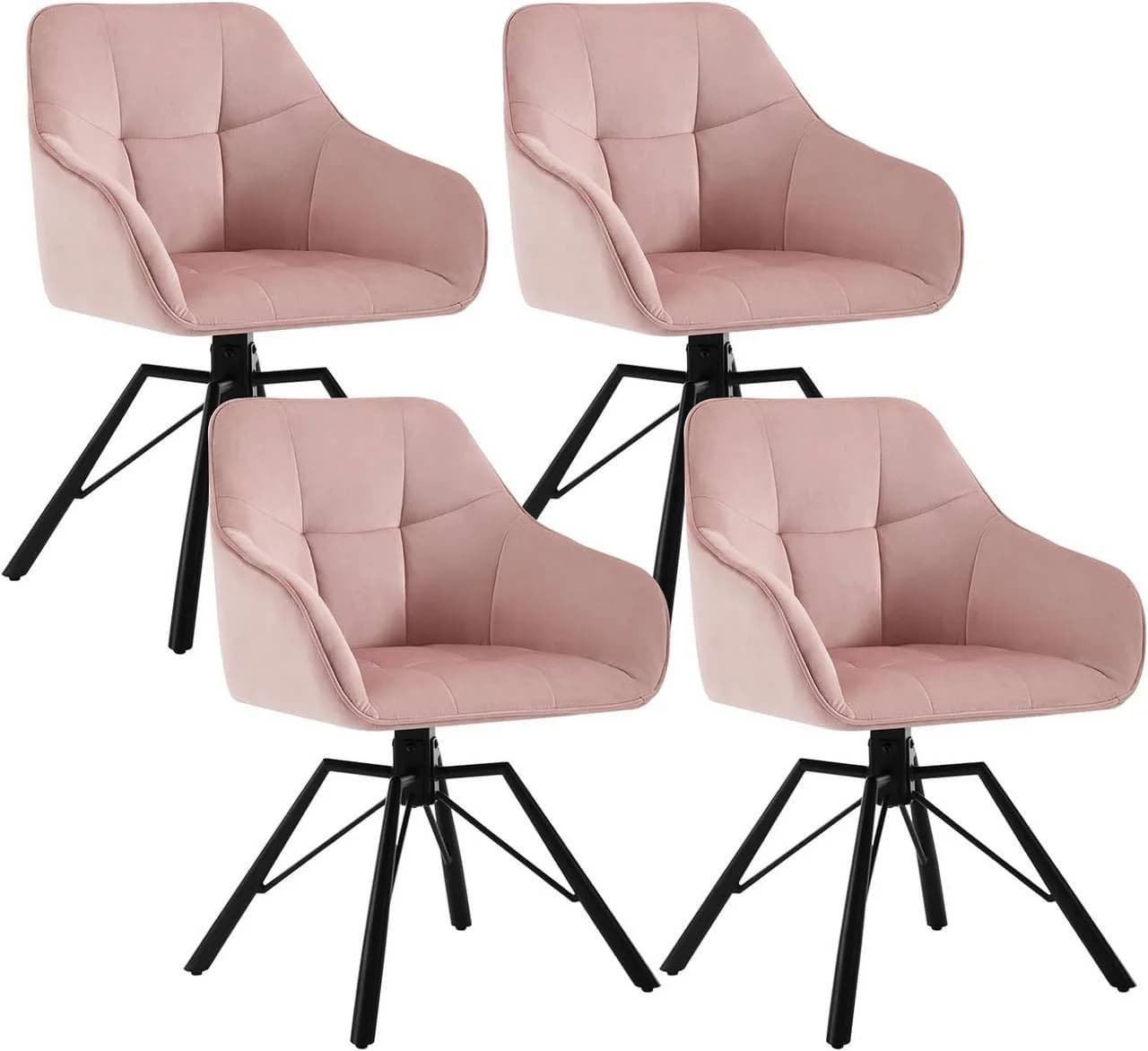 Woltu Polsterstuhl 4er Set Rosa Samt Drehbar mit Armlehnen - Bild 2