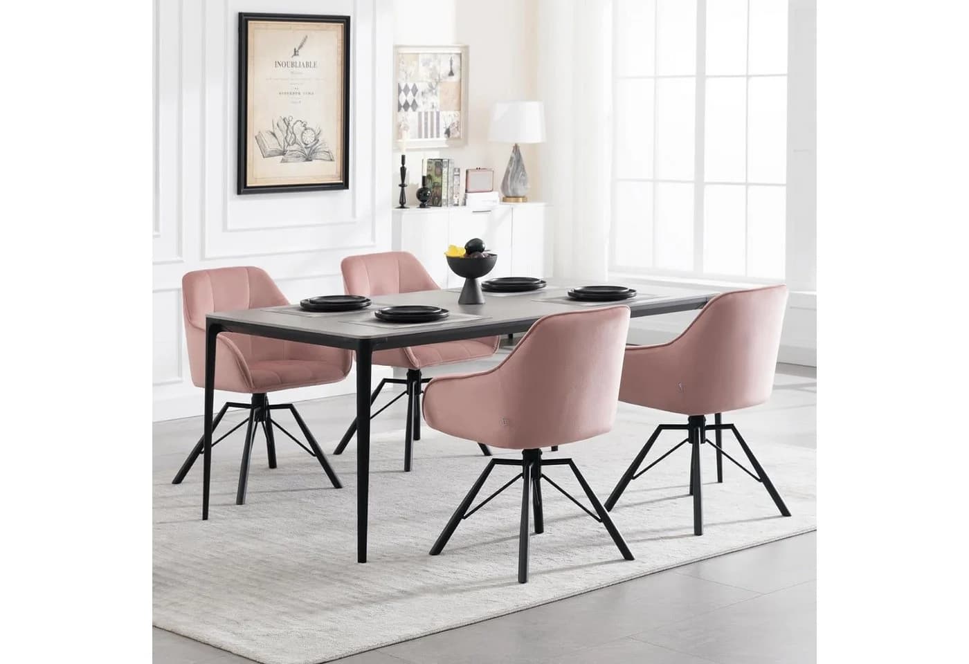 Woltu Polsterstuhl 6er Set Rosa Samt Drehbar mit Armlehnen