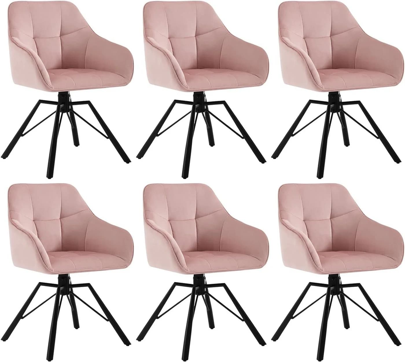 Woltu Polsterstuhl 6er Set Rosa Samt Drehbar mit Armlehnen - Bild 2