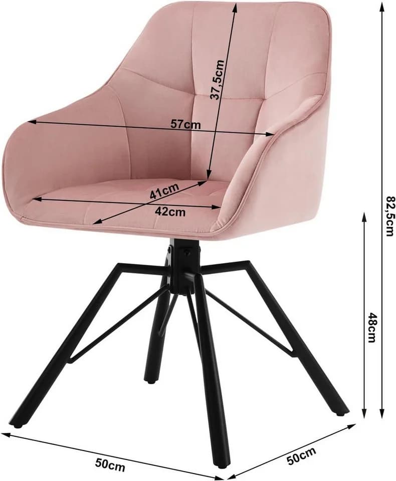 Woltu Polsterstuhl 6er Set Rosa Samt Drehbar mit Armlehnen - Bild 3