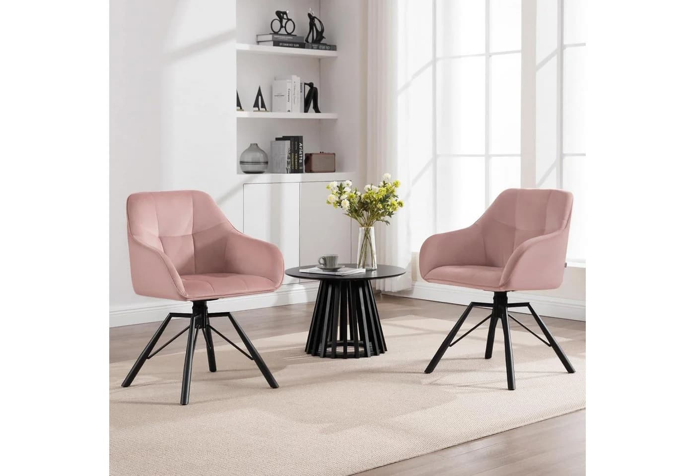 Woltu Polsterstuhl 6er Set Rosa Samt Drehbar mit Armlehnen - Bild 4