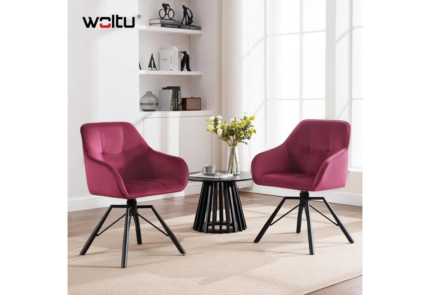 Woltu Polsterstuhl 2er Set Bordeaux Samt Metall Drehbar