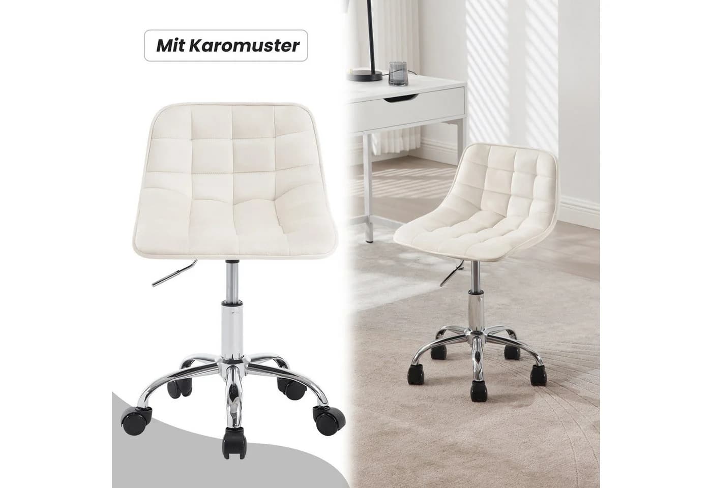 Woltu Drehhocker Samt höhenverstellbar Weiß - Bild 5