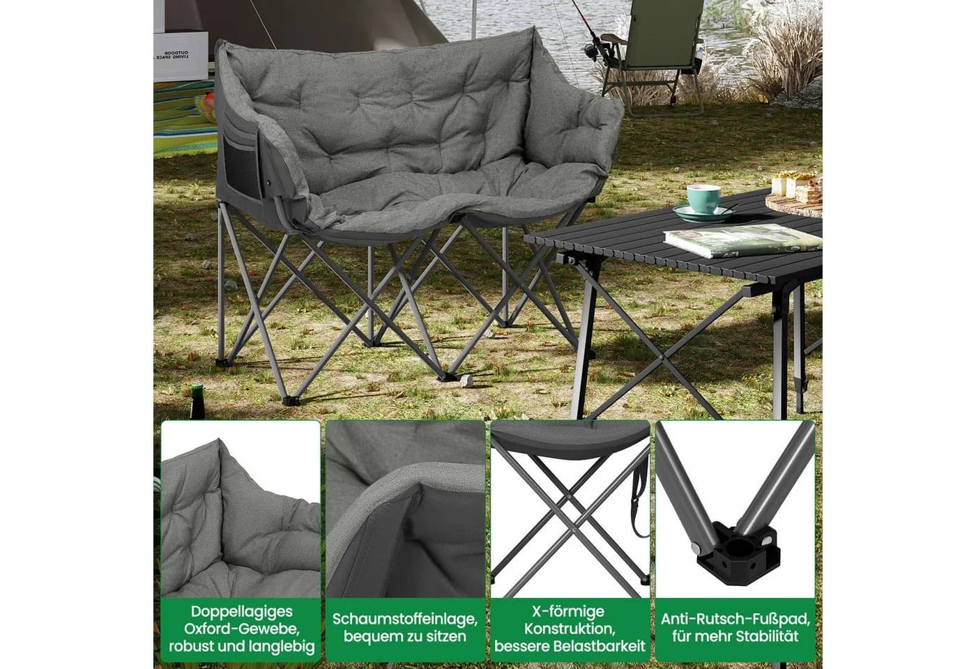 Woltu Campingstuhl Klappstuhl für 2 Personen Dunkelgrau - Bild 5