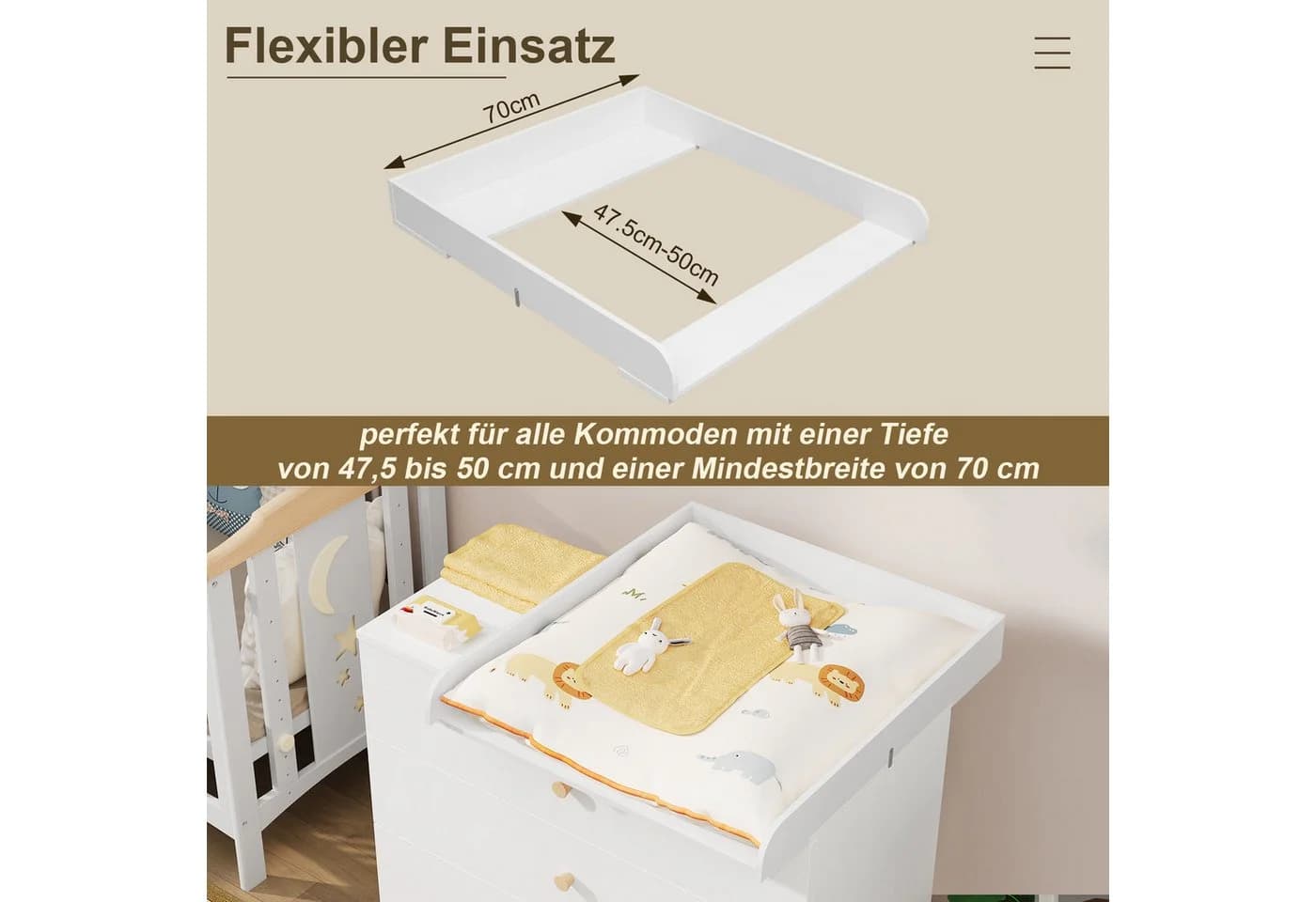 Woltu Wickelaufsatz Wickelauflage 70x10x80 cm MDF - Bild 5