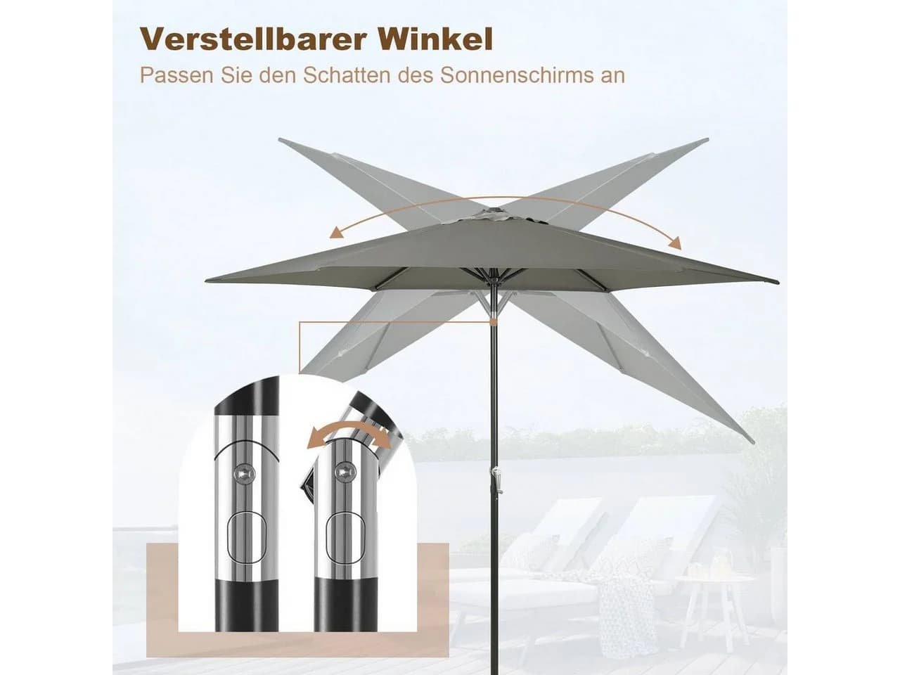 Woltu Sonnenschirm UV-beständig 45° knickbar Handkurbel - Bild 4