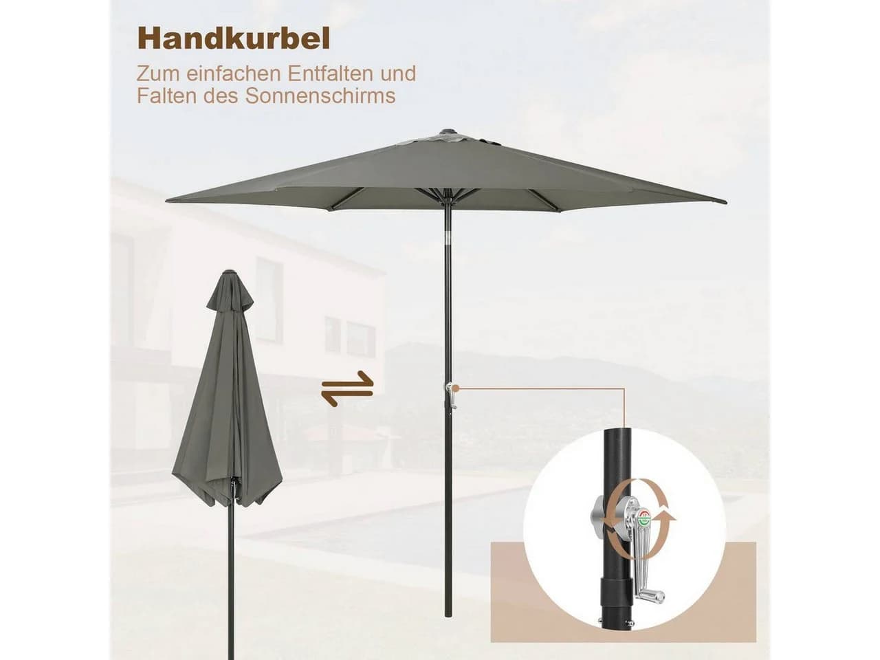 Woltu Sonnenschirm UV-beständig 45° knickbar Handkurbel - Bild 5