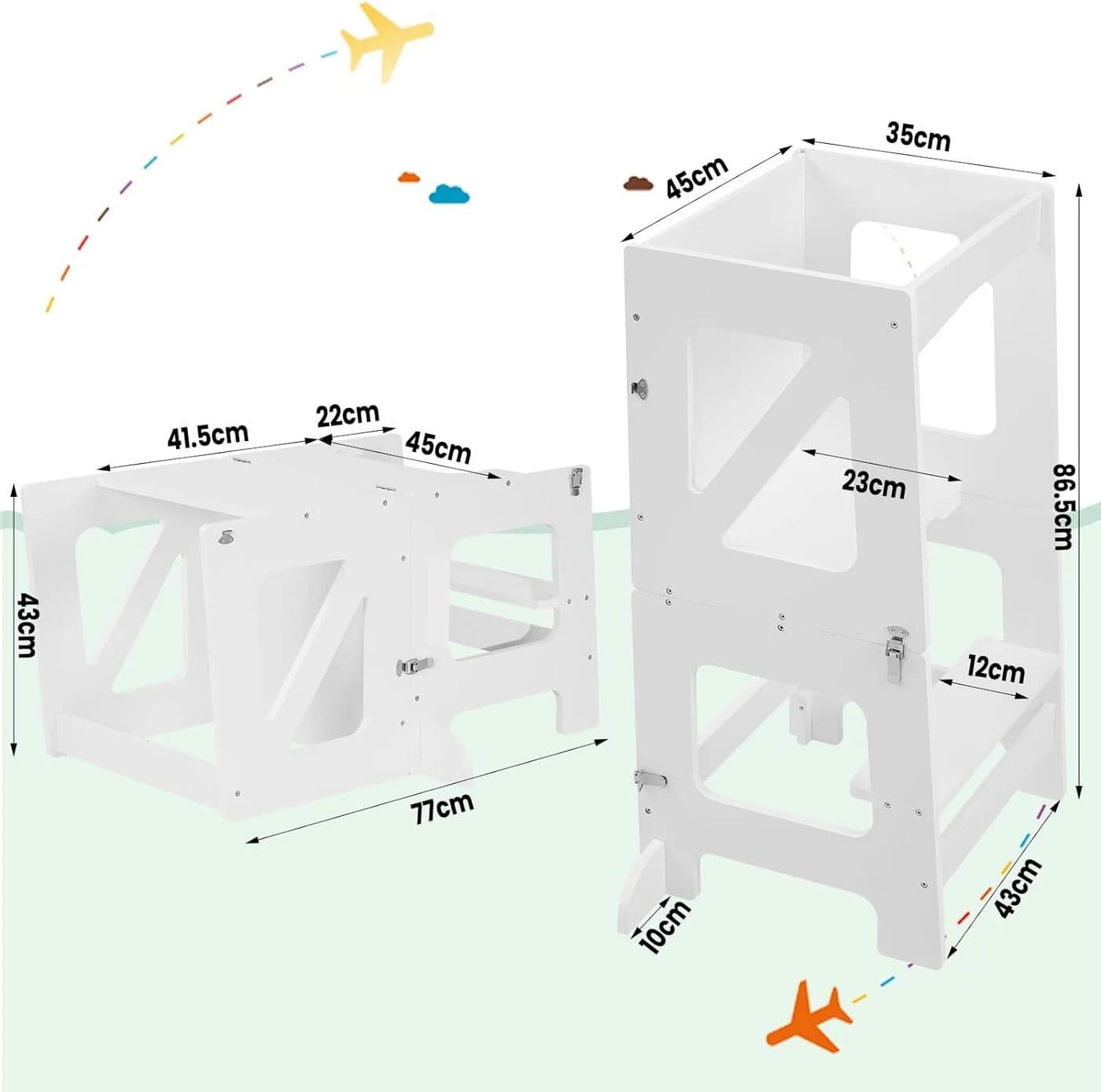 Woltu Tritthocker Montessori Lernturm 3 in 1 Kindertafel mit Rausfallschutz faltbar - Bild 3