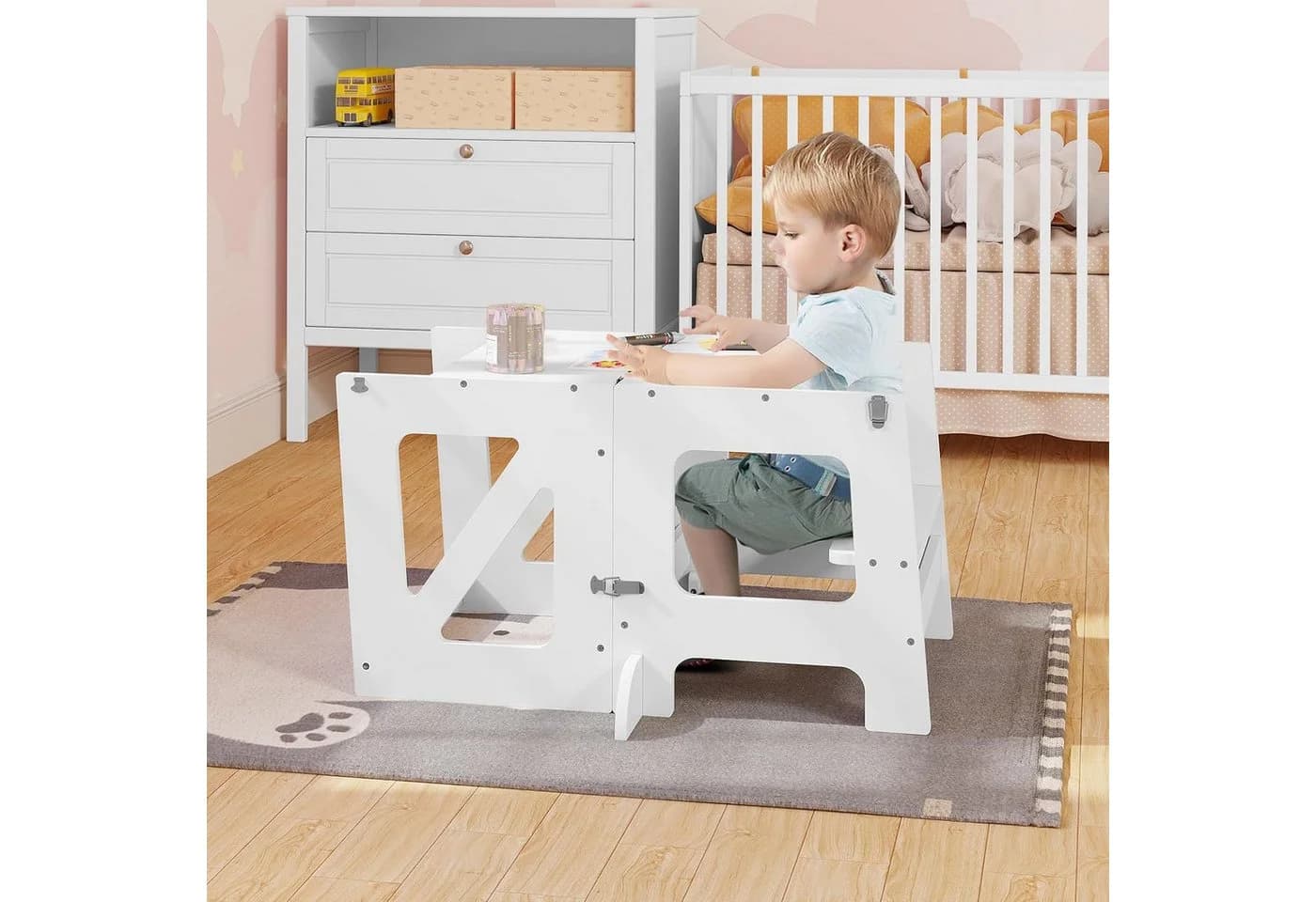Woltu Tritthocker Montessori Lernturm 3 in 1 Kindertafel mit Rausfallschutz faltbar - Bild 4