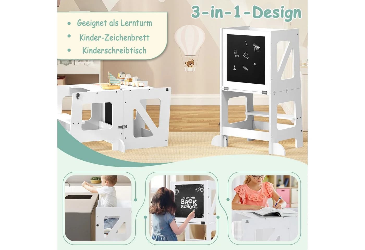 Woltu Tritthocker Montessori Lernturm 3 in 1 Kindertafel mit Rausfallschutz faltbar - Bild 5
