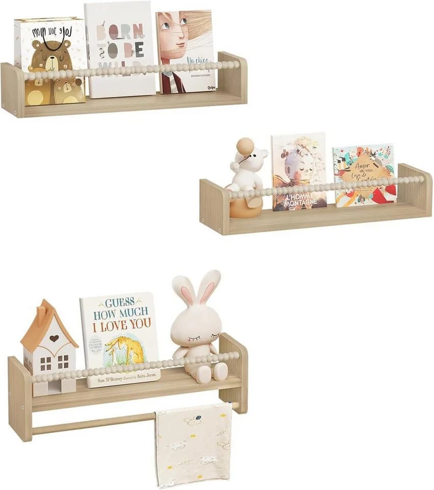Woltu Kinderregal 3-tlg. Wandregal Montessori Massivholz - Bild 2