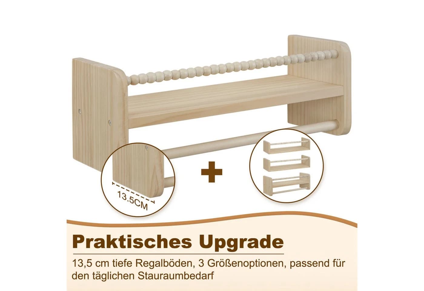 Woltu Kinderregal 3-tlg. Wandregal aus Massivholz mit Hängestange - Bild 5