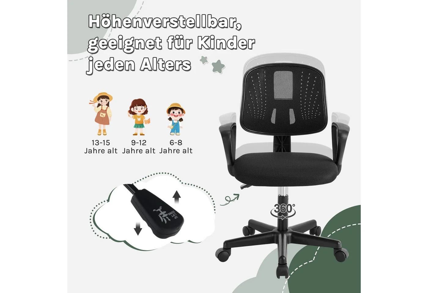 Klihome Kinderdrehstuhl Ergonomisch Höhenverstellbar Netzstoff - Bild 3