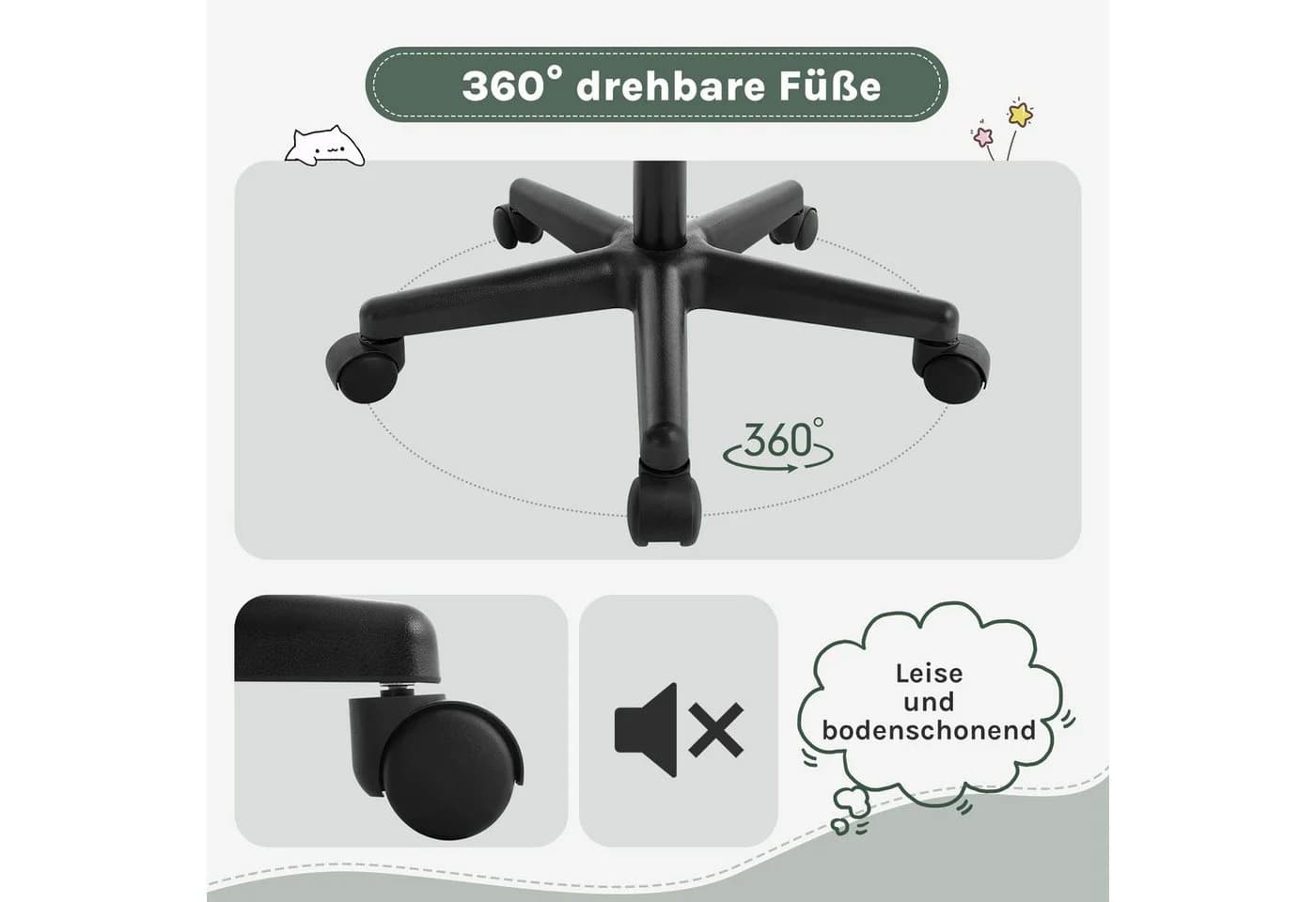 Klihome Kinderdrehstuhl Ergonomisch Höhenverstellbar Netzstoff - Bild 4