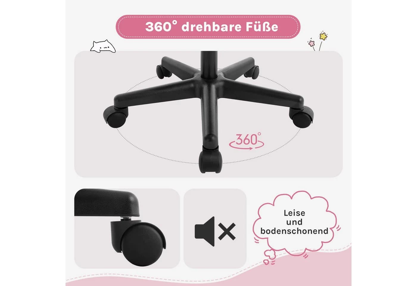 Klihome Kinderdrehstuhl Rosa Ergonomisch Höhenverstellbar - Bild 4