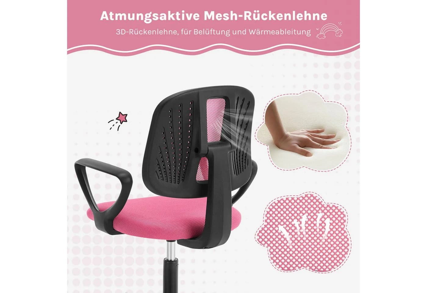 Klihome Kinderdrehstuhl Rosa Ergonomisch Höhenverstellbar - Bild 5