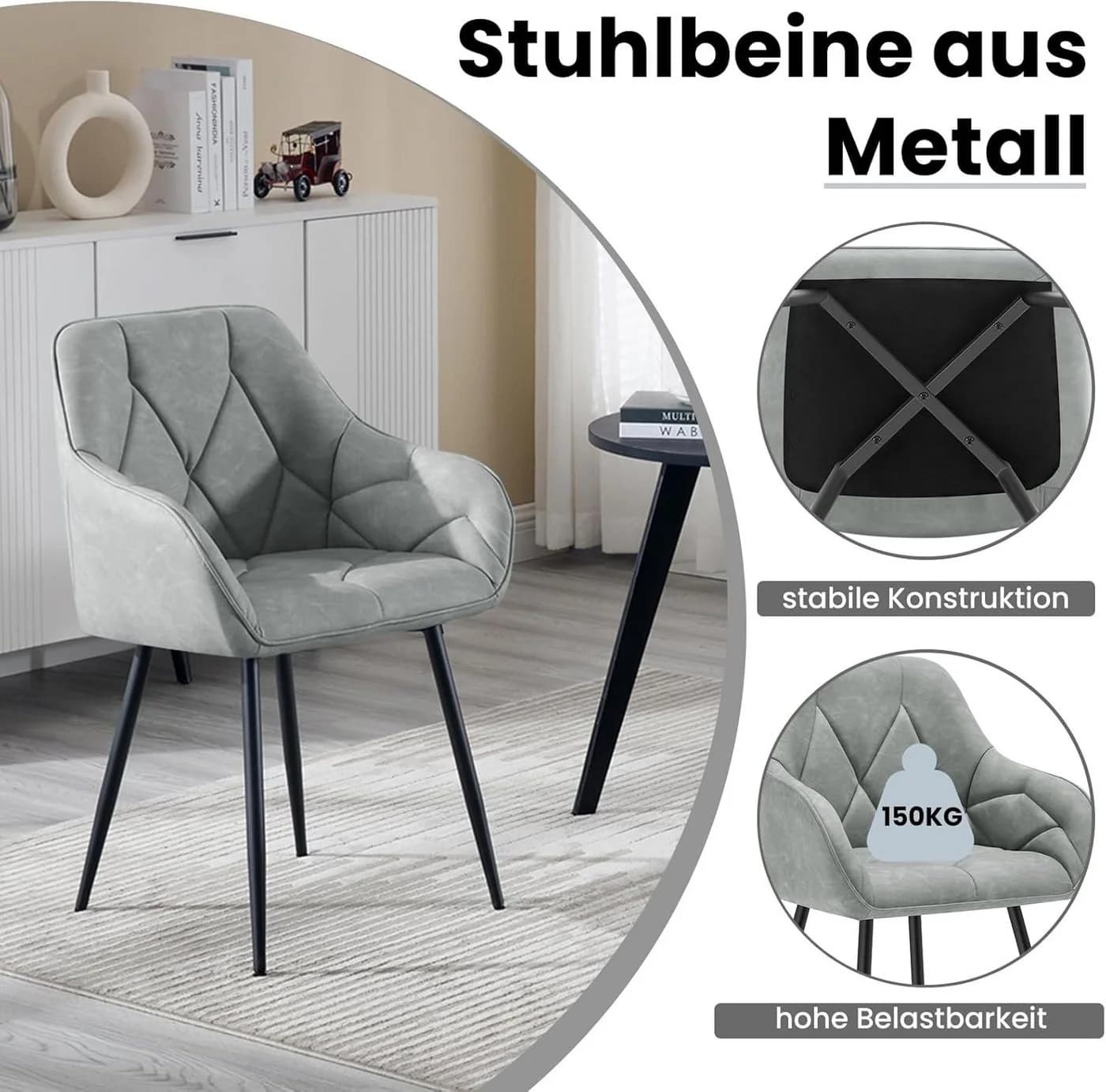 Woltu 4-Fußstuhl (Set, 6 St) Esszimmerstühle Ergonomisch Kunstleder - Bild 5