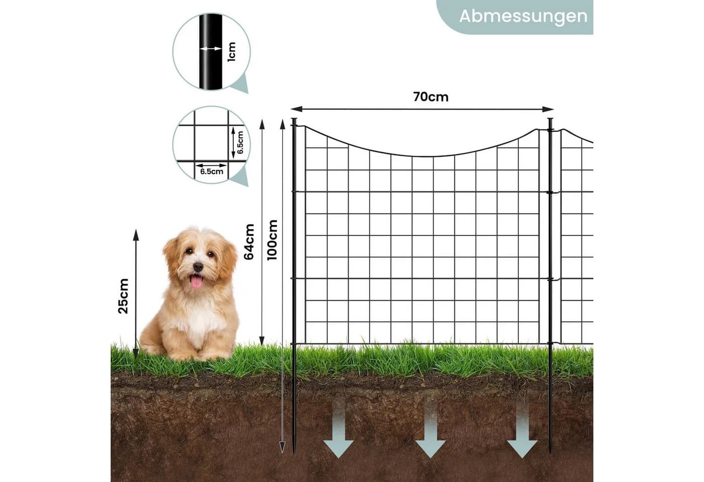 Woltu Teichzaun 10-tlg. Schwarz Metall Gitterzaun - Bild 3