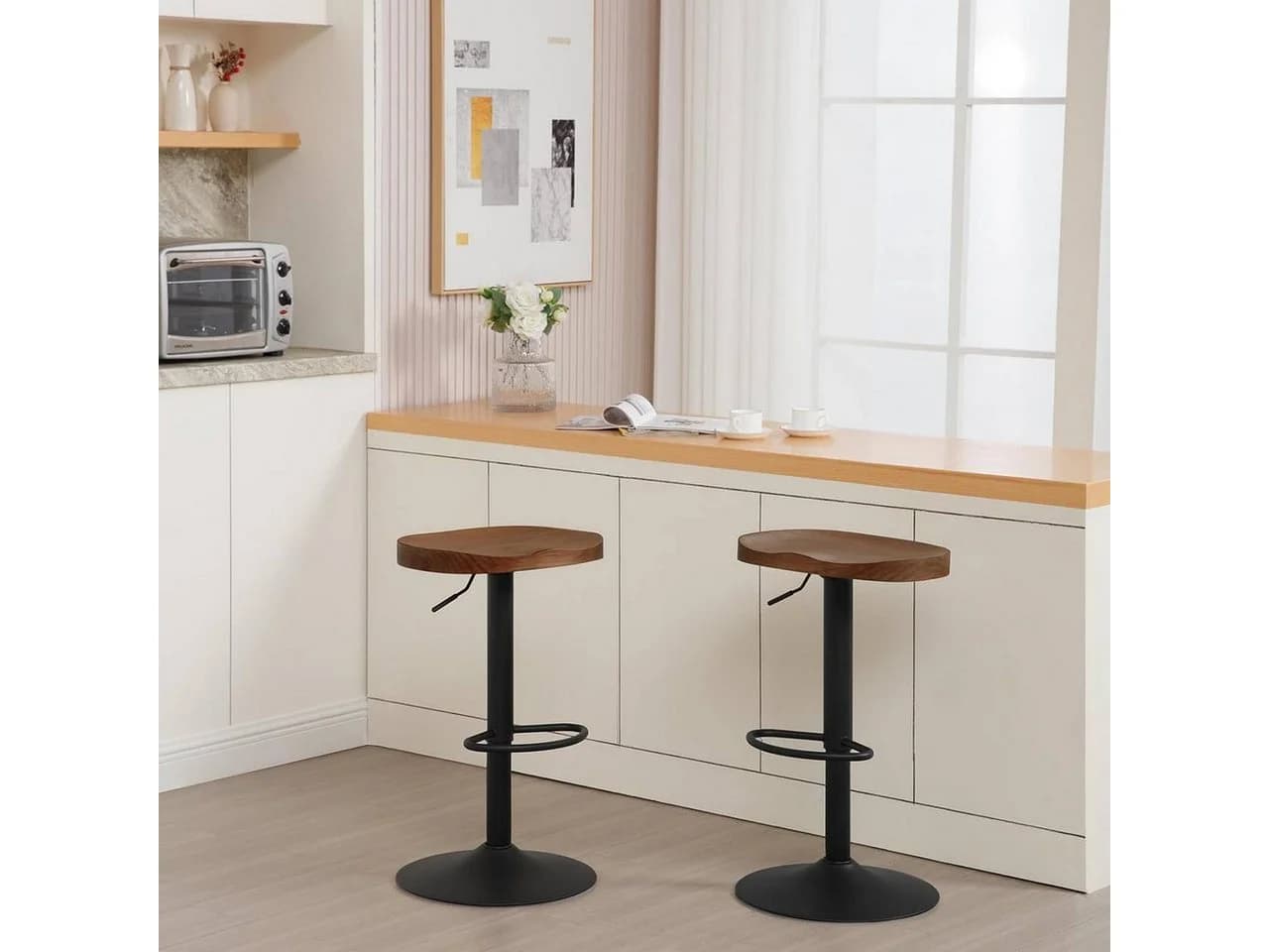 Woltu Barhocker 2er Set, drehbar, Massivholz, Braun