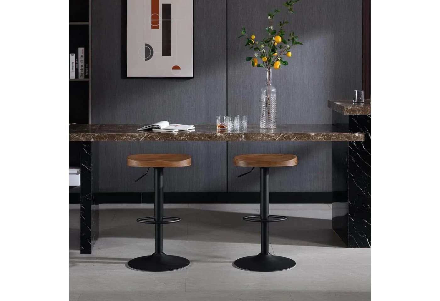 Woltu Barhocker 2er Set, drehbar, Massivholz, Braun - Bild 4