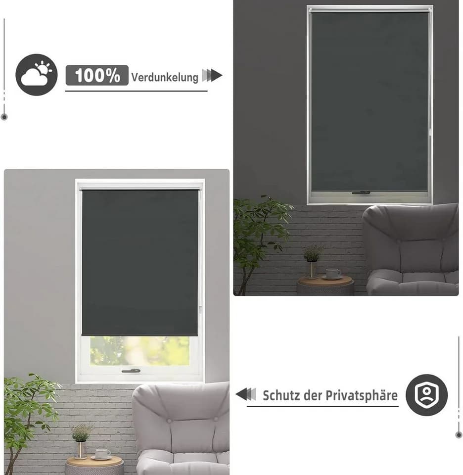Woltu Verdunklungsrollo Klemmfix ohne Bohren Polyester - Bild 5