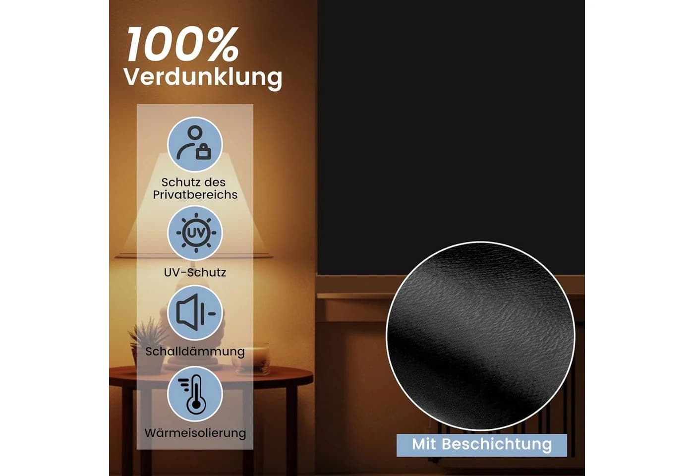 Verdunklungsrollo aus Polyester in Schwarz - Bild 4