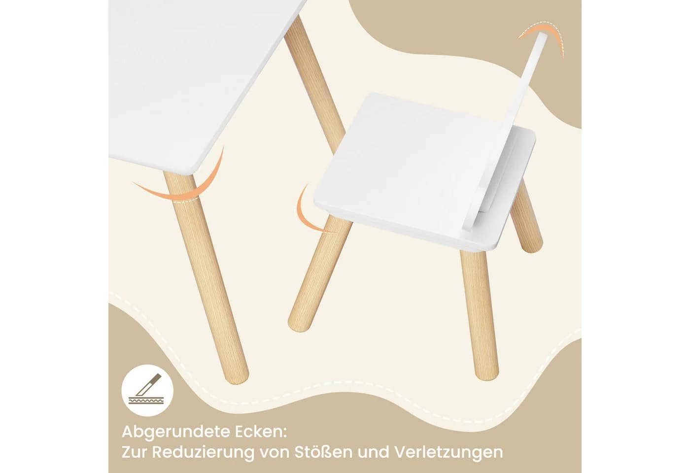 Woltu Kindersitzgruppe Weiß Kindertisch mit 2 Stühlen - Bild 4
