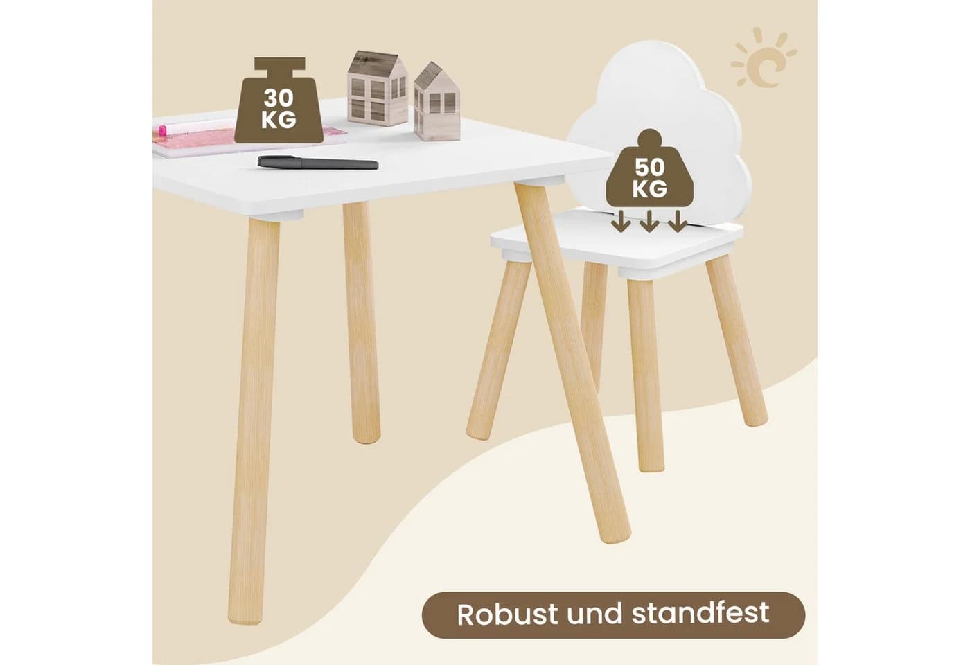 Woltu Kindersitzgruppe Weiß Kindertisch mit 2 Stühlen - Bild 5
