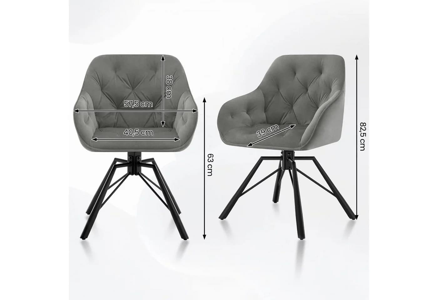 Woltu 4-Fußstuhl Set Grau Drehbar Samt Esszimmerstuhl - Bild 3