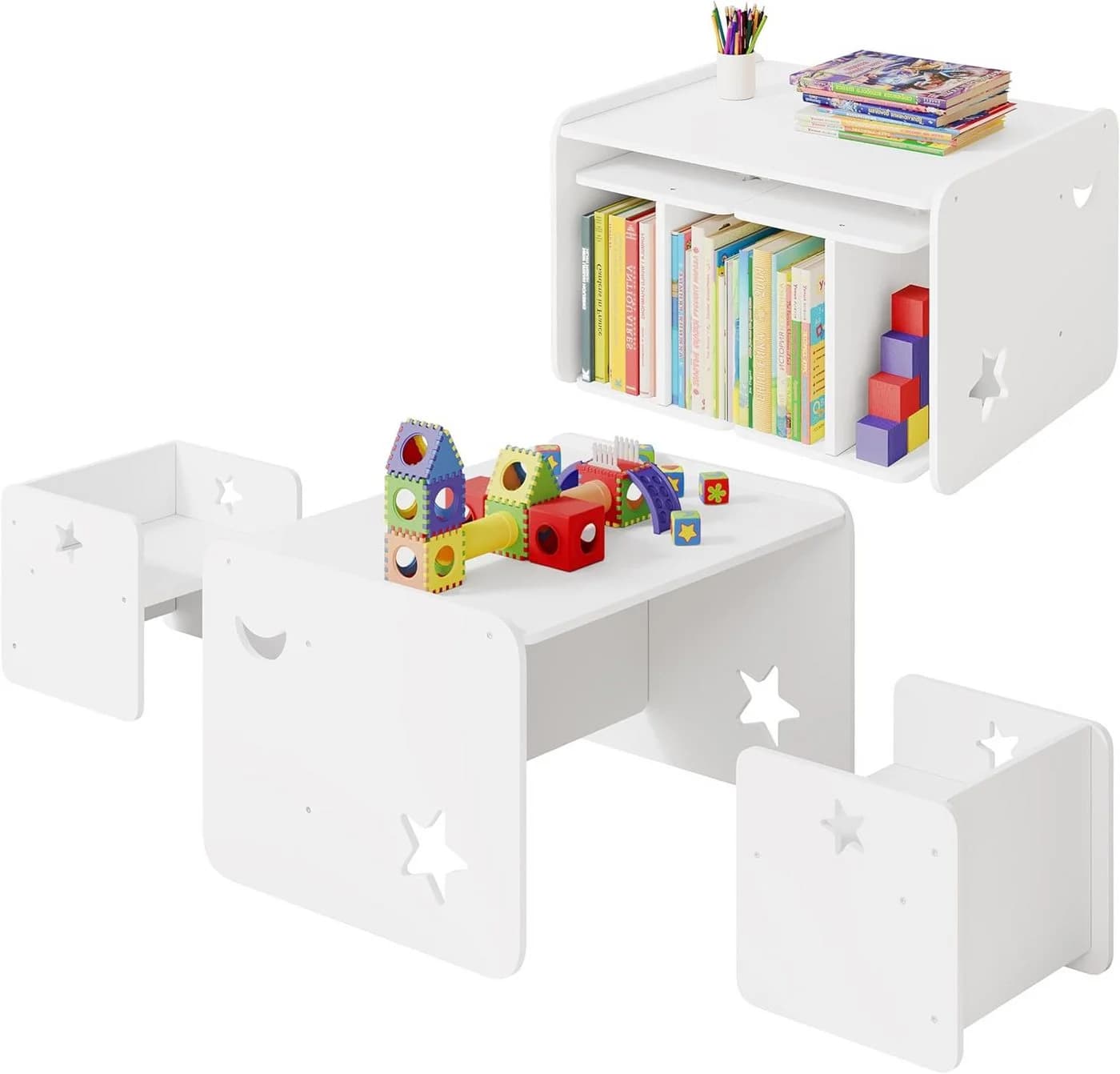 Woltu Kindersitzgruppe Multifunktions Möbelset Kinder Tisch Stuhl Set Weiß - Bild 2