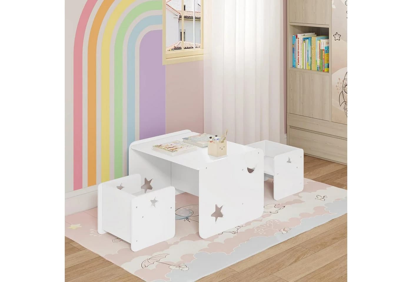 Woltu Kindersitzgruppe Multifunktions Möbelset Kinder Tisch Stuhl Set Weiß - Bild 4