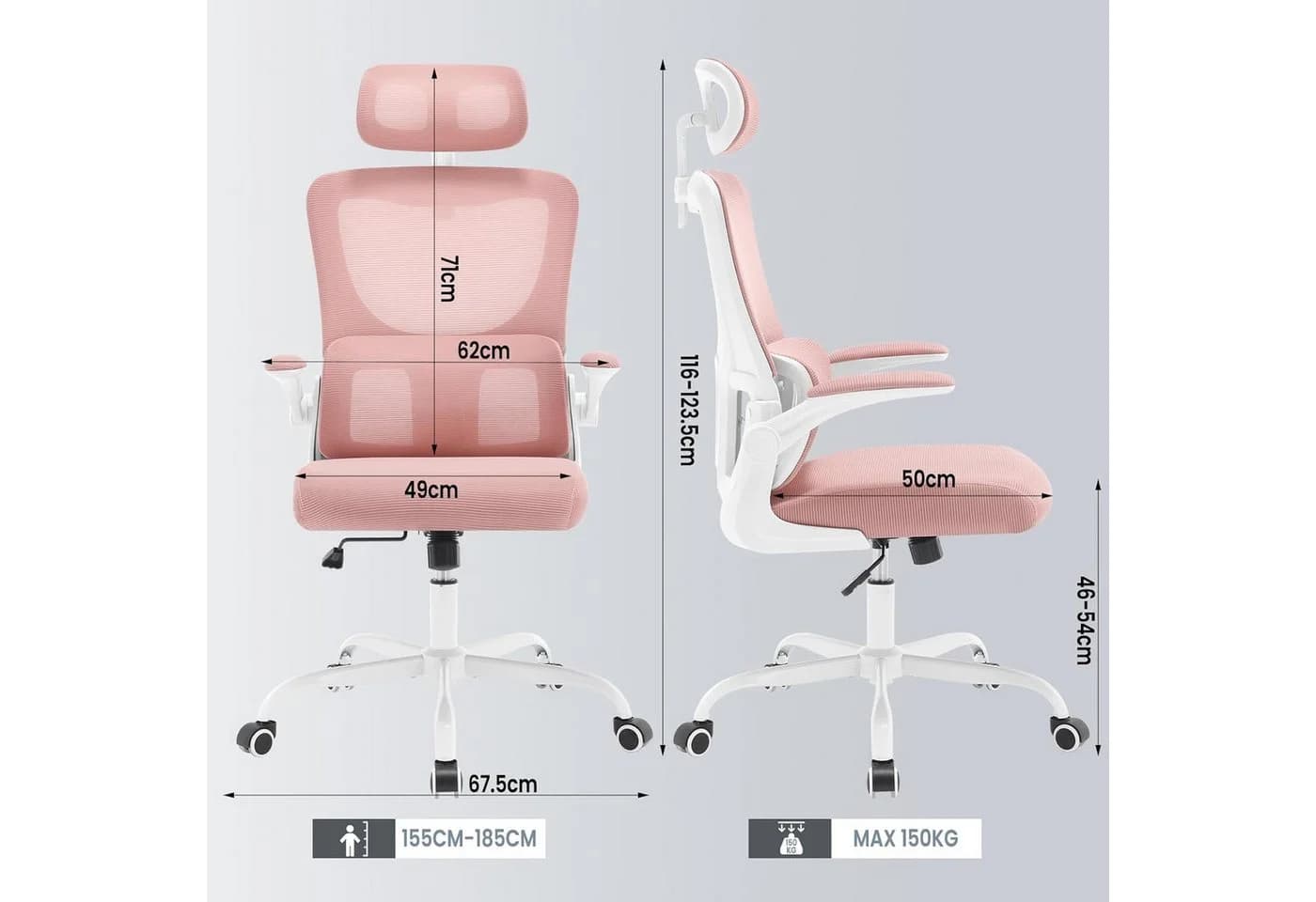 Woltu Bürostuhl Rosa Ergonomisch mit Schaukelfunktion und Netzstoff - Bild 3