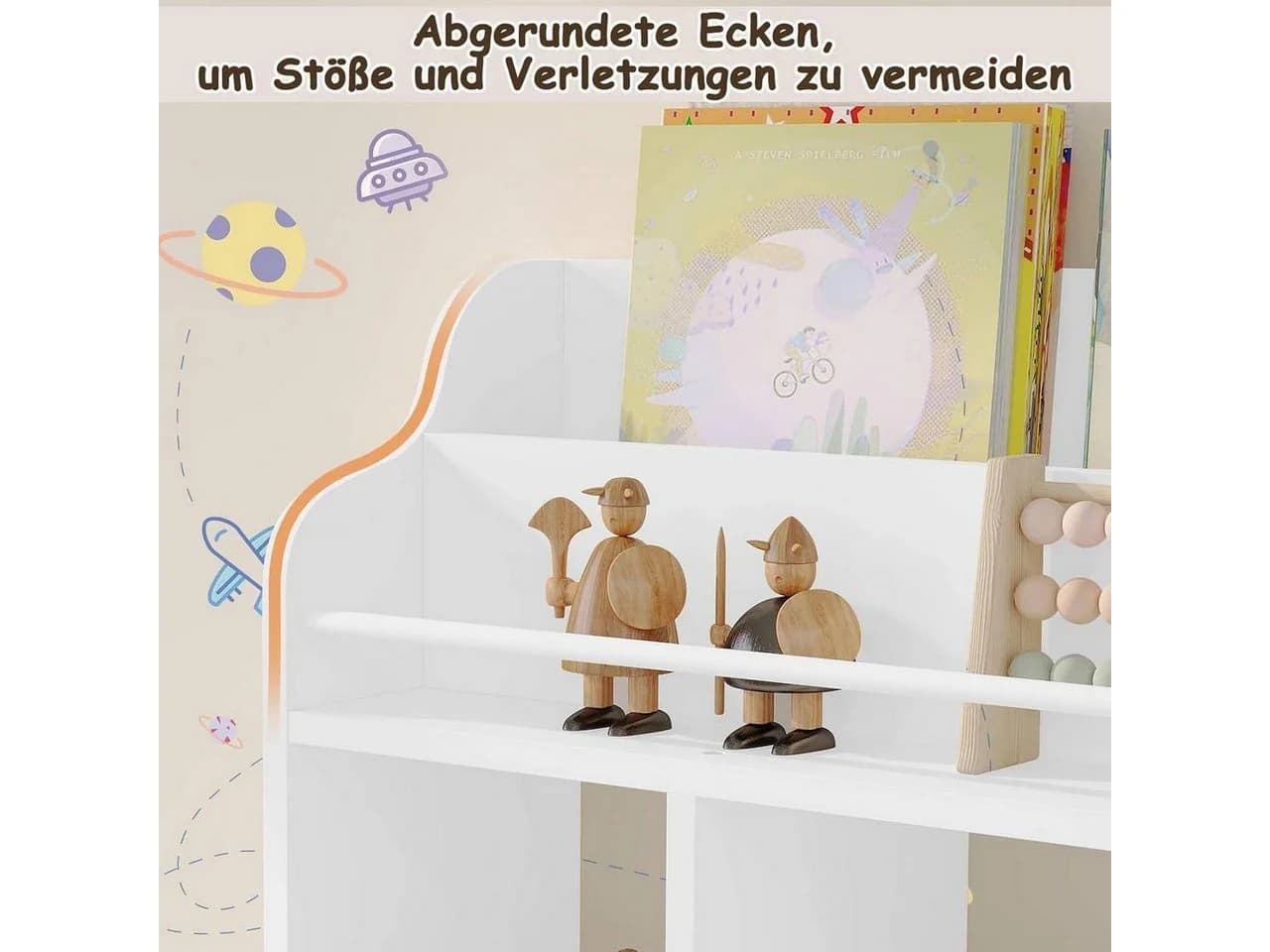 Woltu Kinderregal 1-tlg. Bücherregal mit 1 Oberfach 3 offenen Fächern 4 Haken Weiß - Bild 5