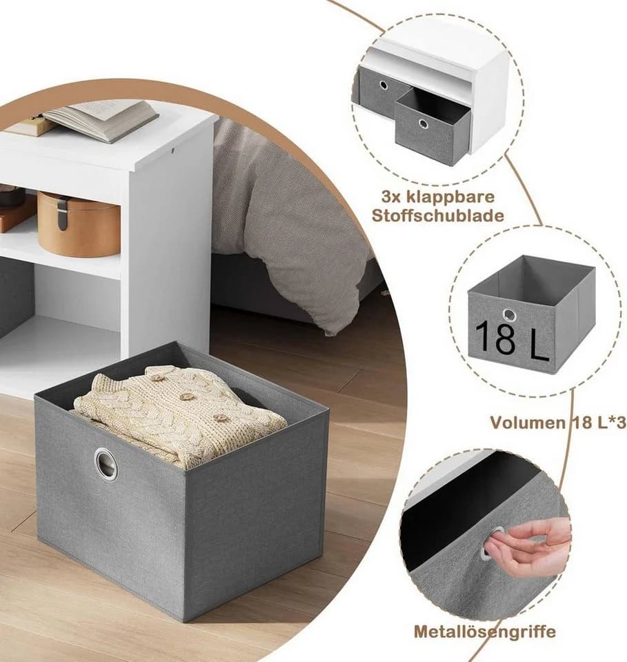 Woltu Schuhbank mit 3 Schubladen Grau/Weiß - Bild 4