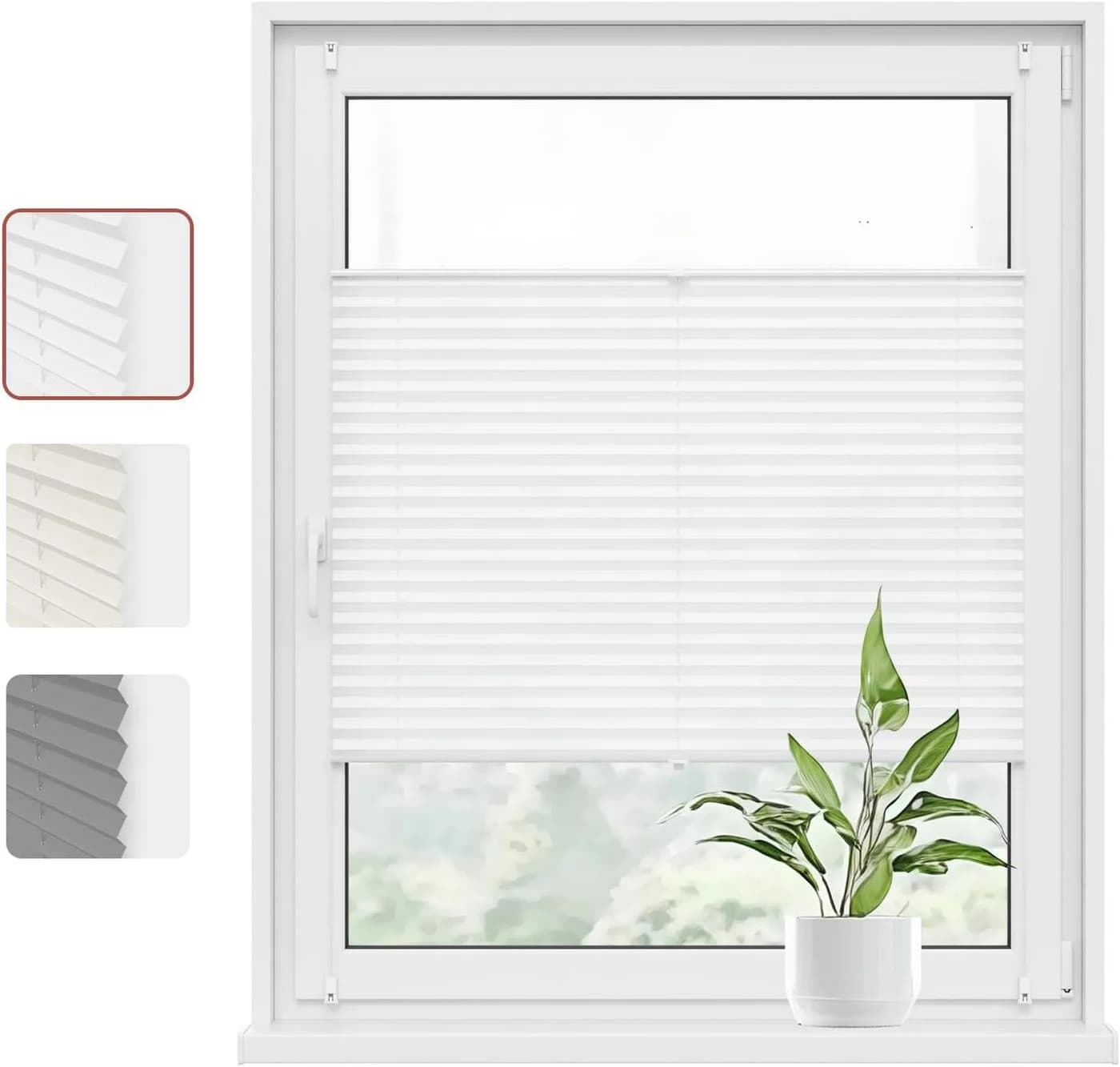 Woltu Plissee Weiß Klemmfix ohne Bohren Faltrollo Polyester - Bild 2