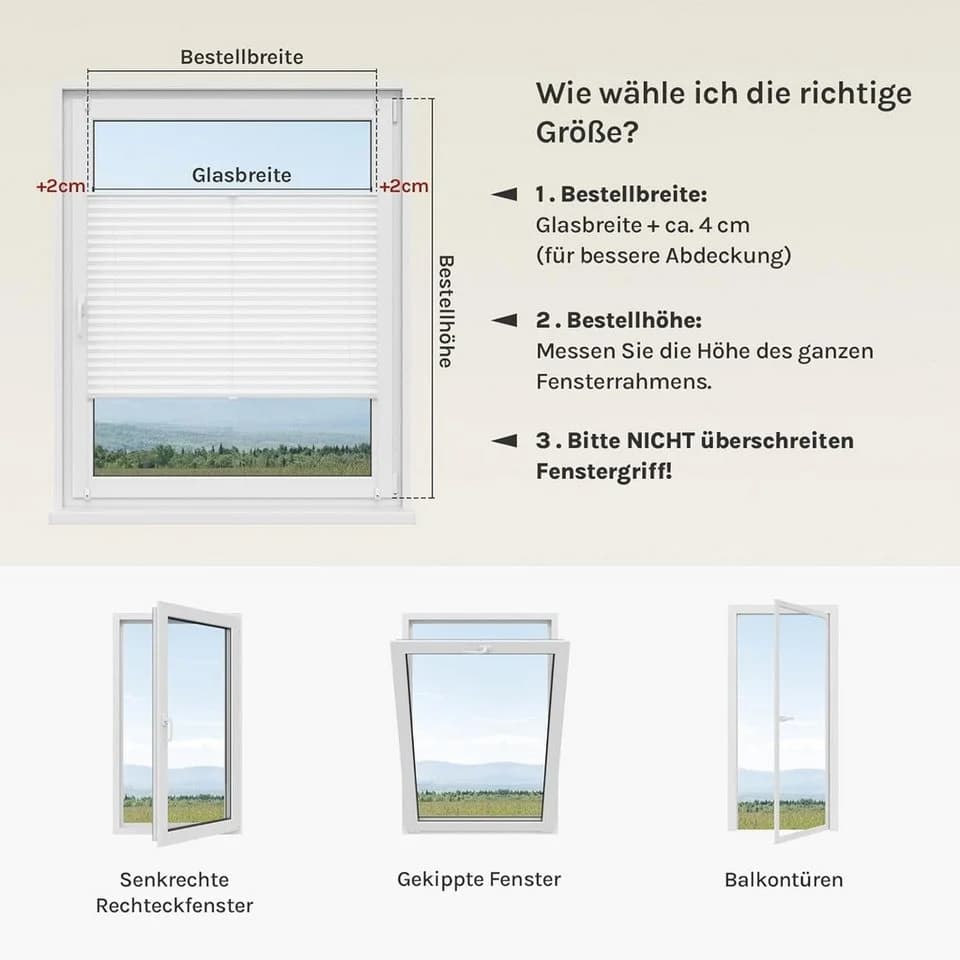 Woltu Plissee Weiß Klemmfix ohne Bohren Faltrollo Polyester - Bild 3