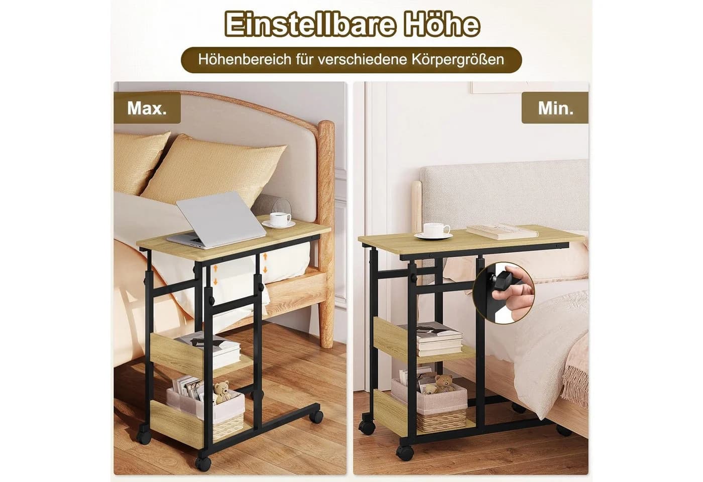 Woltu Beistelltisch C-förmig mit Rollen höhenverstellbar - Bild 5