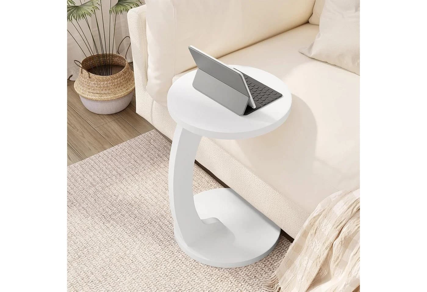 Woltu Beistelltisch C-Form Weiß Modern