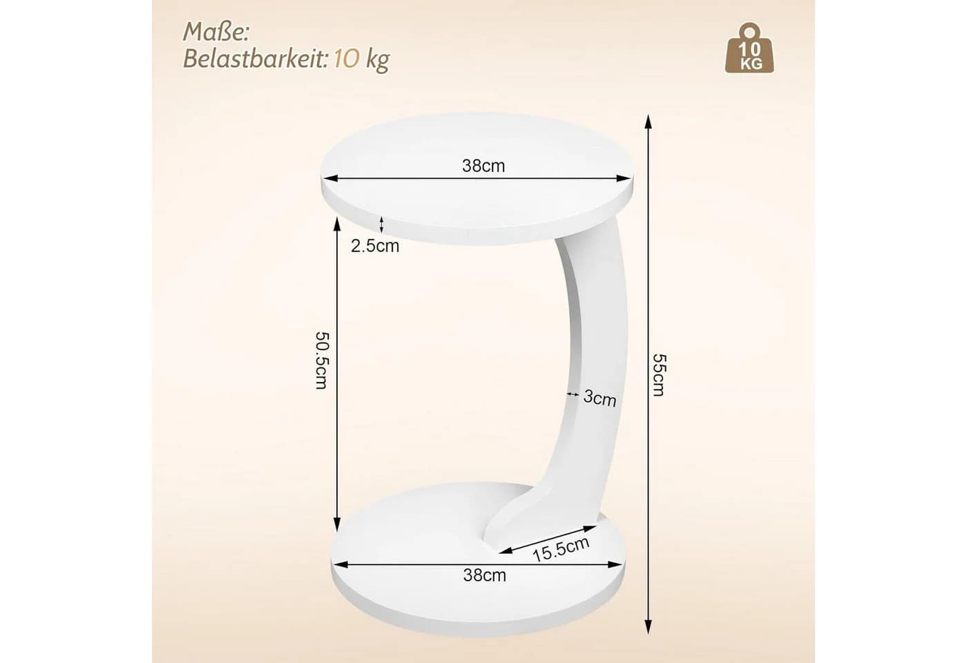 Woltu Beistelltisch C-Form Weiß Modern - Bild 3
