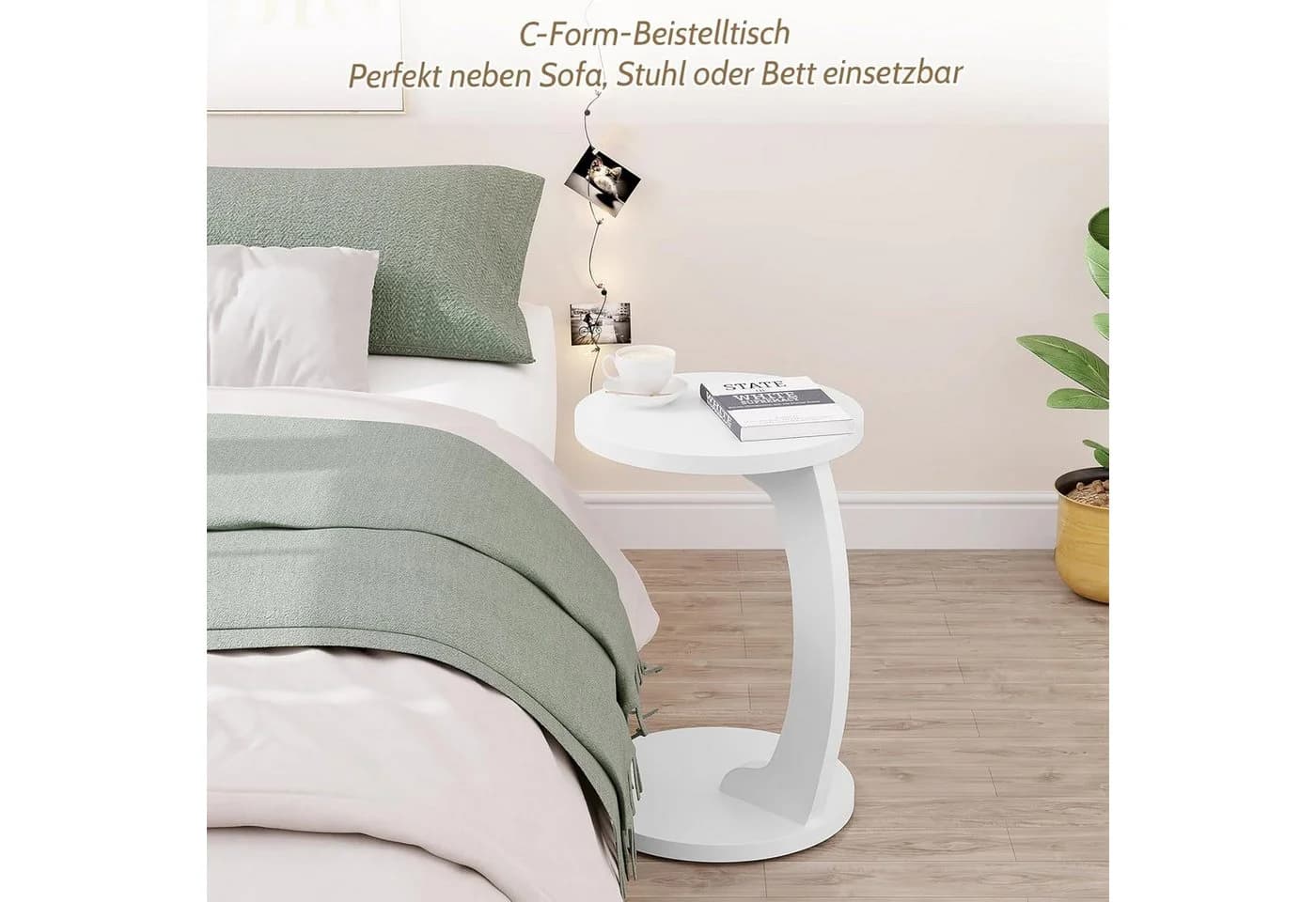 Woltu Beistelltisch C-Form Weiß Modern - Bild 4