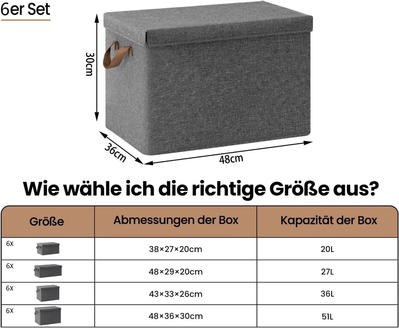 Woltu Aufbewahrungsbox Set 6 St. Faltbar mit Deckel Grau/Weiß - Bild 3