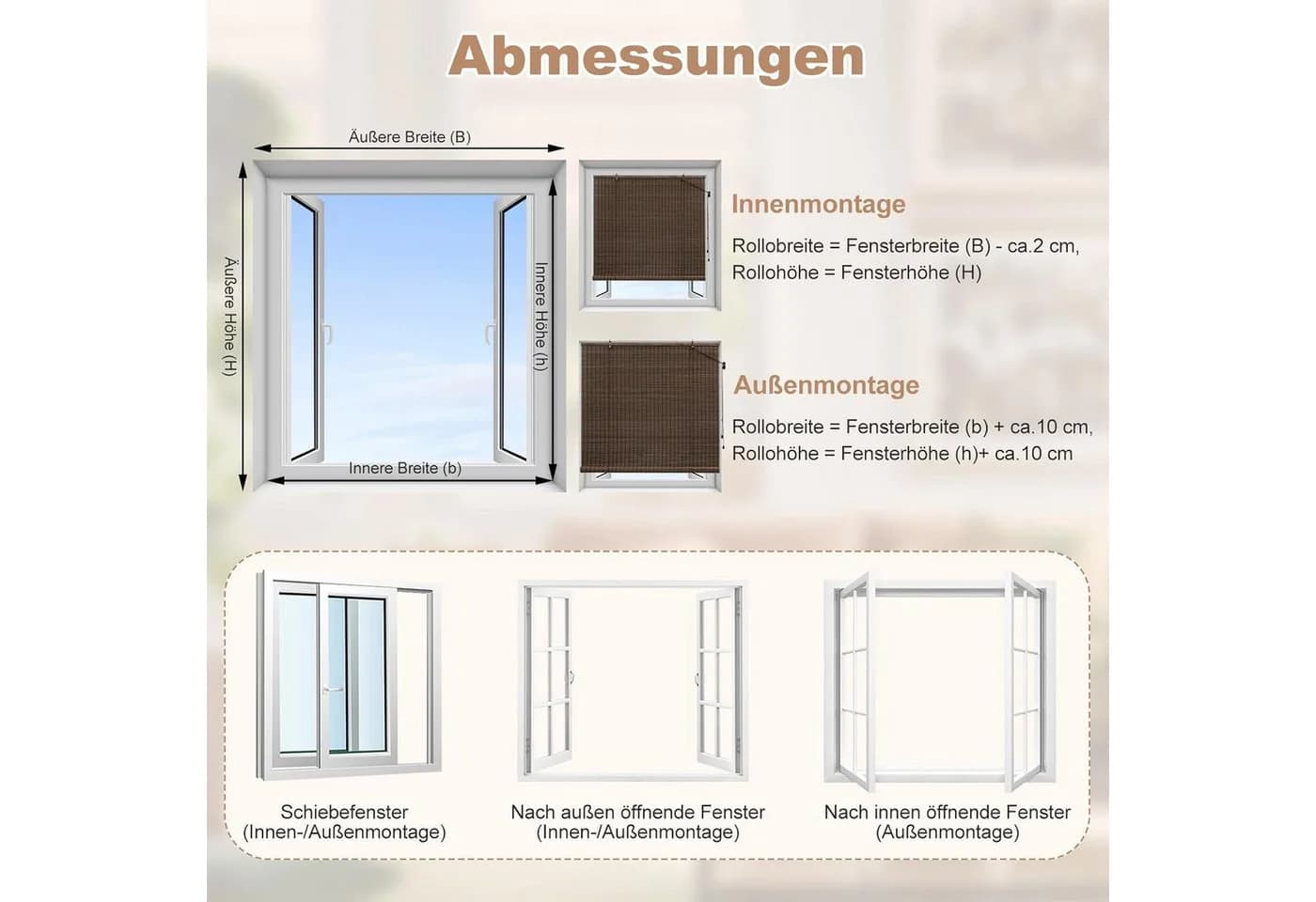 Woltu Bambusrollo blickdicht Seitenzug mit Massivholzschiene - Bild 3