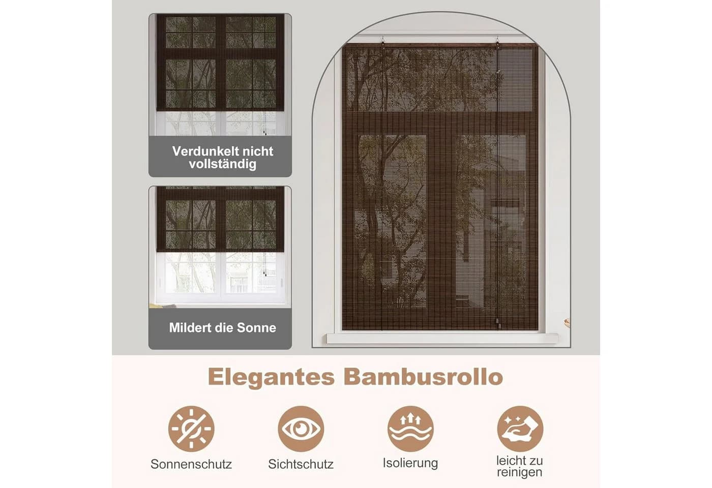 Woltu Bambusrollo blickdicht Seitenzug mit Massivholzschiene - Bild 4