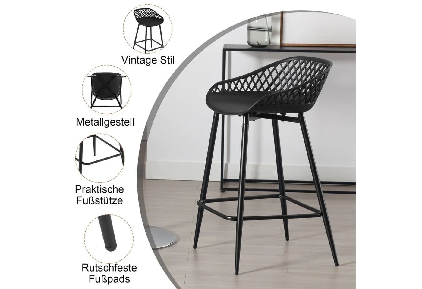 Woltu Barhocker (2 St) mit Metallbeinen, aus PP-Kunststoff, Outdoor Bar Terrasse - Bild 4