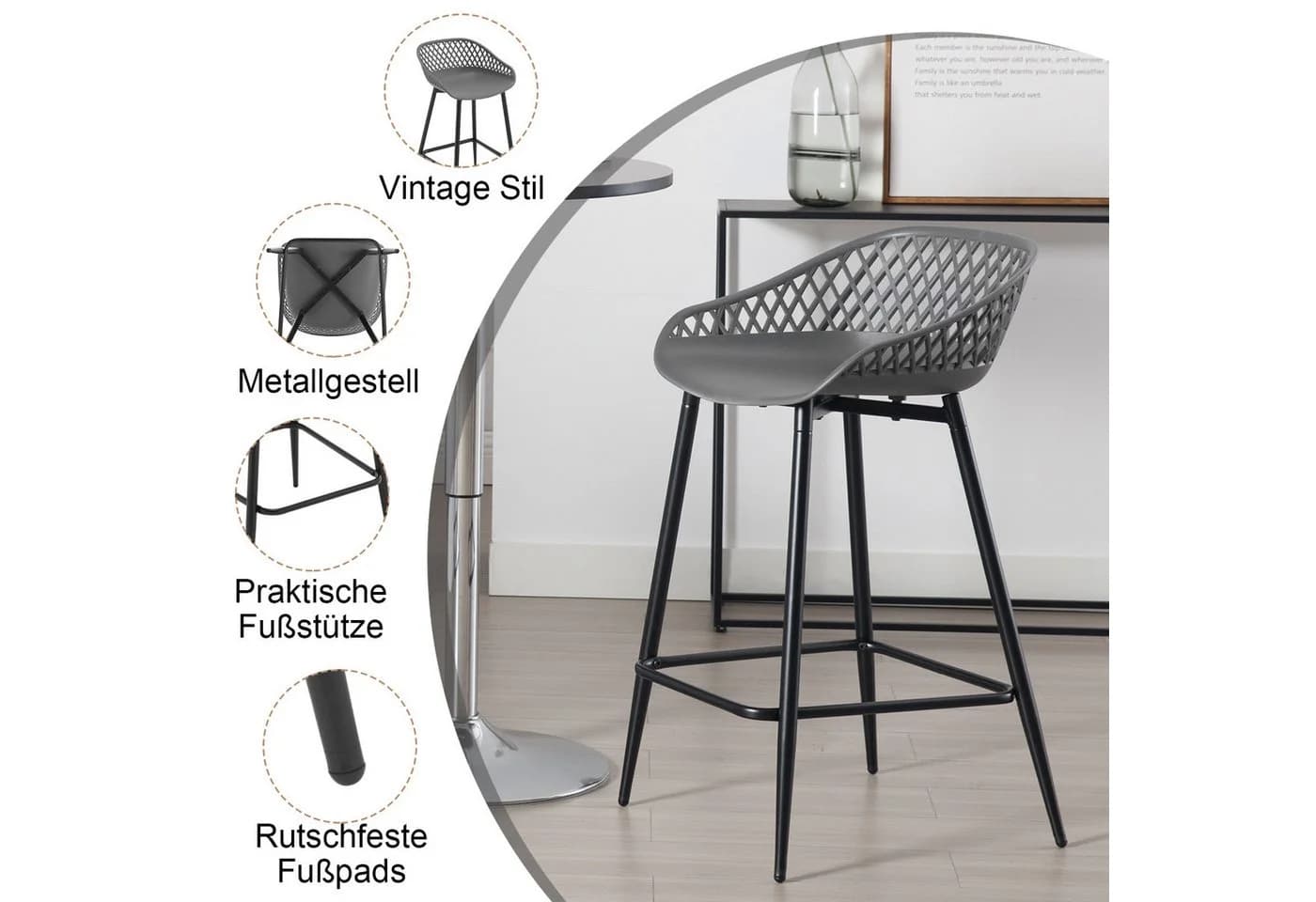 Woltu Barhocker (2 St) mit Metallbeinen, PP-Kunststoff, Outdoor Bar Terrasse - Bild 4