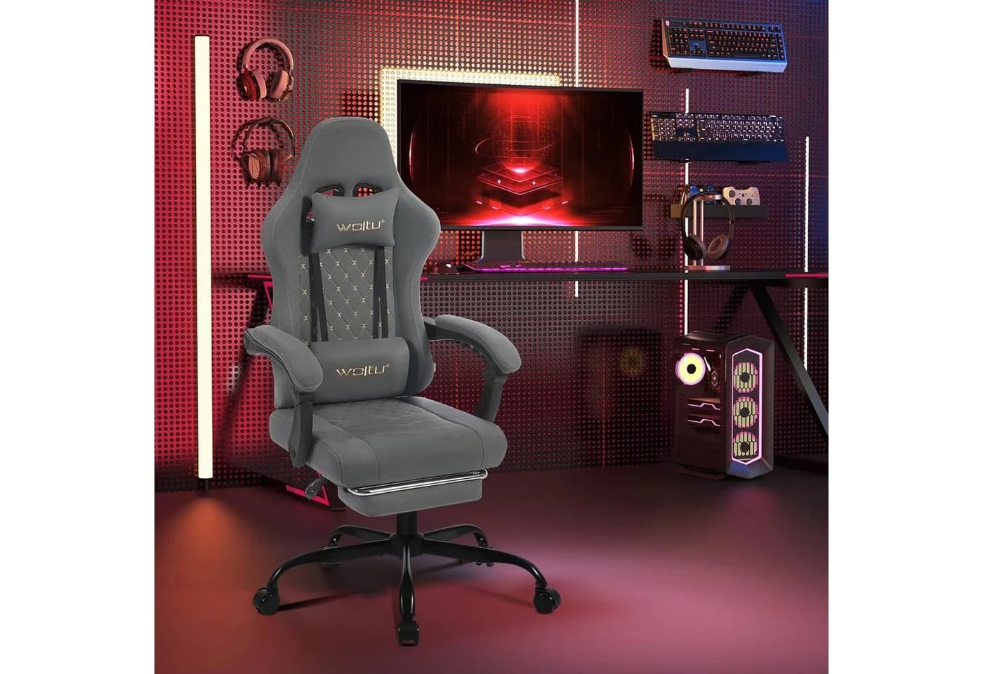 Woltu Gaming-Stuhl mit Massagefunktion, Ergonomisch, 150 kg, Tech-Stoff