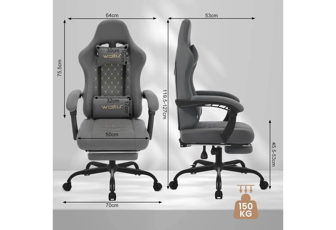 Woltu Gaming-Stuhl mit Massagefunktion, Ergonomisch, 150 kg, Tech-Stoff - Bild 3