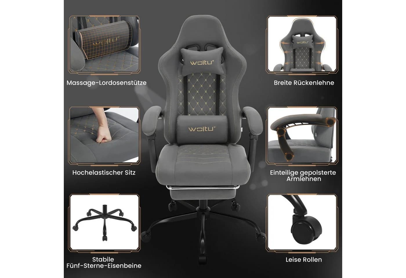 Woltu Gaming-Stuhl mit Massagefunktion, Ergonomisch, 150 kg, Tech-Stoff - Bild 5