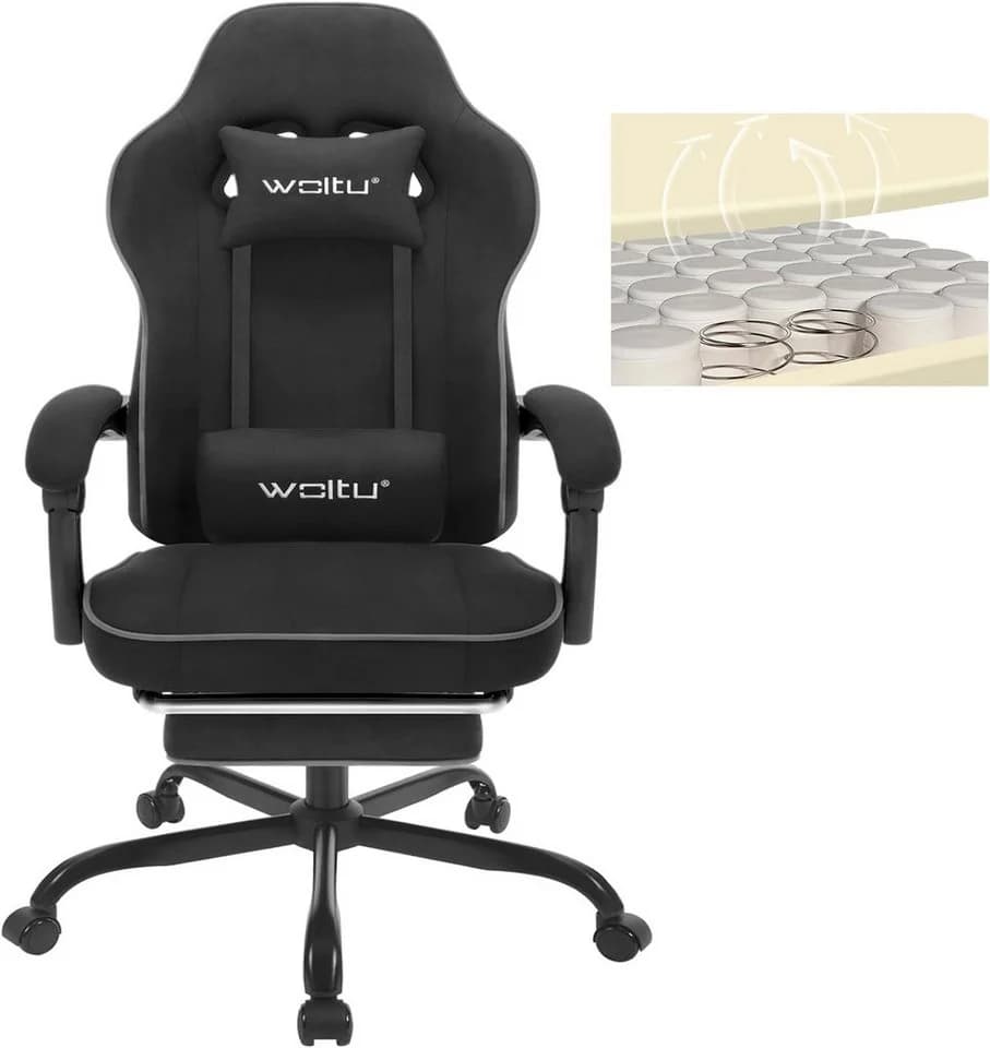 Woltu Gaming-Stuhl Schwarz Grau Ergonomisch mit Fußstütze - Bild 2