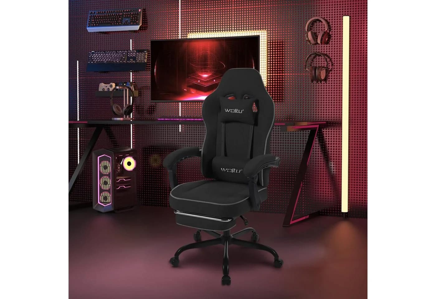 Woltu Gaming-Stuhl Schwarz Grau Ergonomisch mit Fußstütze - Bild 4